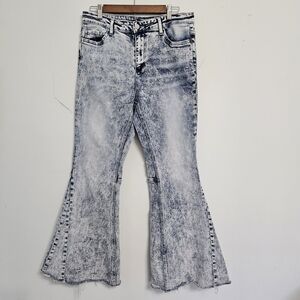 Flying Monkey Jeans Sz 31 High Rise Super Flare Acid Wash Jeans